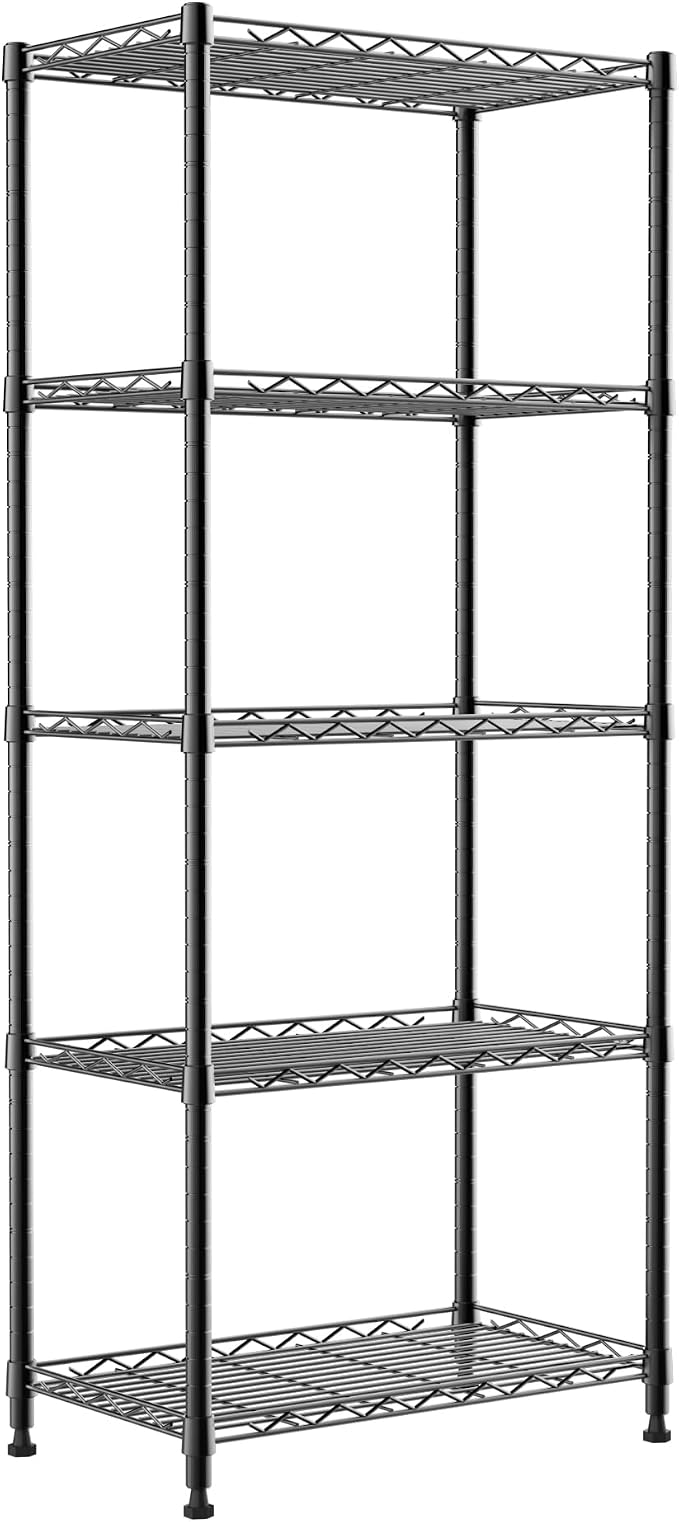 REGILLER 5-Wire Shelving Metal Storage Rack Adjustable Shelves,Standing Storage Shelf Units for Laundry Bathroom Kitchen Pantry Closet(Black,11.8" D x 21.2" W x 53.5" H) by REGILLER