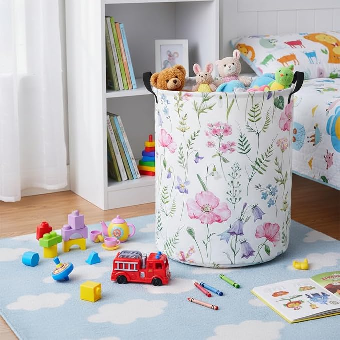 Baby Laundry Hamper kids laundry Basket Waterproof Laundry Bag for Bedroom Toy Clothes Organizer Room Décor(Pink Flower) - Image 3