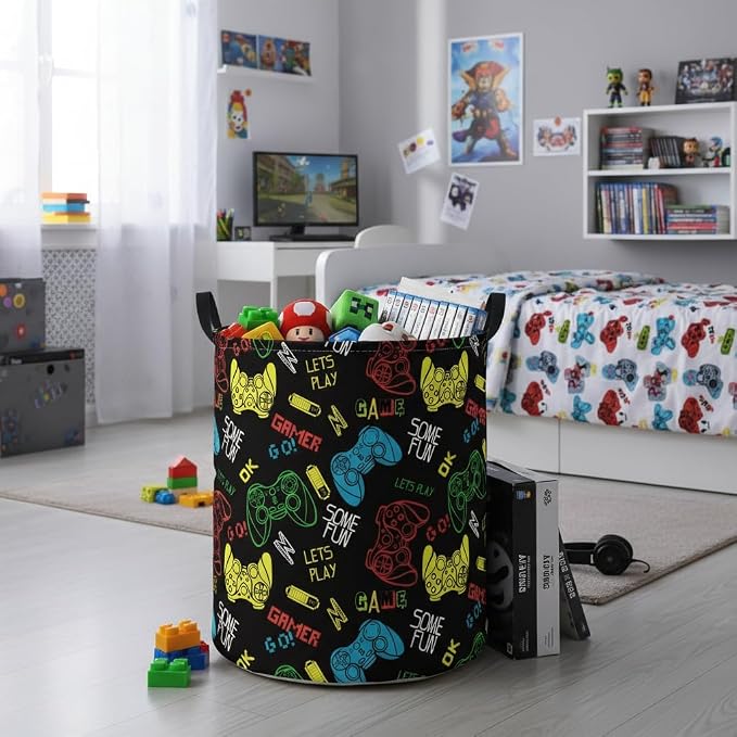 Baby Laundry Basket Baby Nursery Hamper Kids Laundry Basket Toy Storage Bin for Boys Room Decor Gift Baskets for Bedroom Bathroom(Game) - Image 5