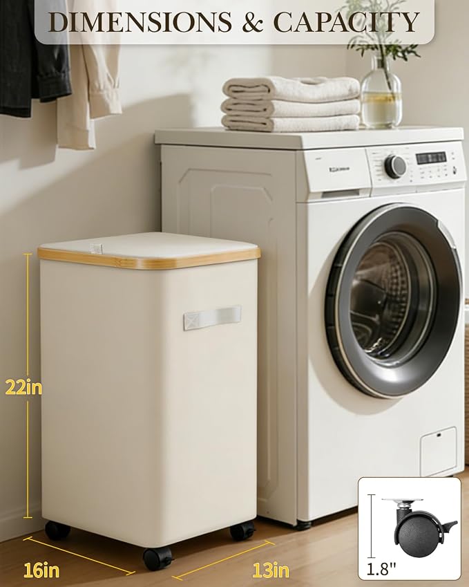Laundry Hamper with Wheels, 75L Large Clothes Hamper with Removable Inner Bag, Collapsible Dirty Clothes Basket for Dorm, Rolling Dirty Clothes Basket for, Bedroom, Bathroom, Laundry Room - Image 2