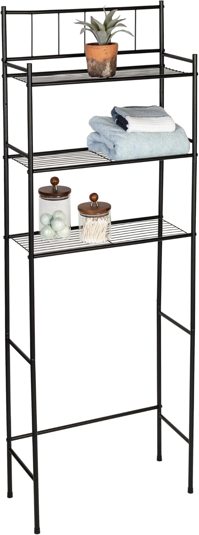 Honey-Can-Do 3-Tier Over-the-Toilet Space Saver Shelf, Black Metal, 23W x 65H x 9.5D in, Freestanding Bathroom Organizer by Honey-Can-Do
