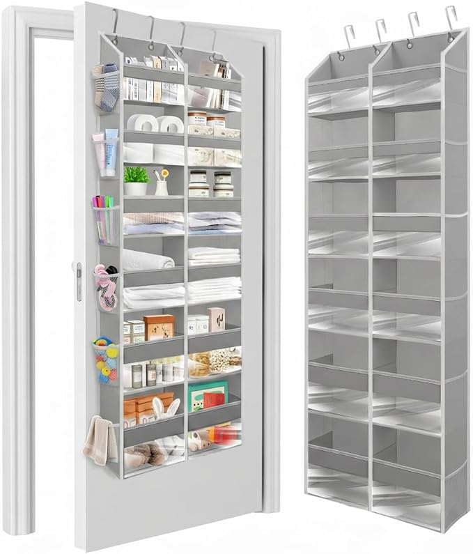 HOMELUX THEORY UPGRADED 6 Tiers Over The Door Organizer Hanging - 100D EXTRA THICK & 50lbs HUGE CAPACITY, 12 Side Mesh Pockets Over The Door Shoe Organizer, Hanging Closet Organizer (Light Gray, XL) by HomeluxTheory