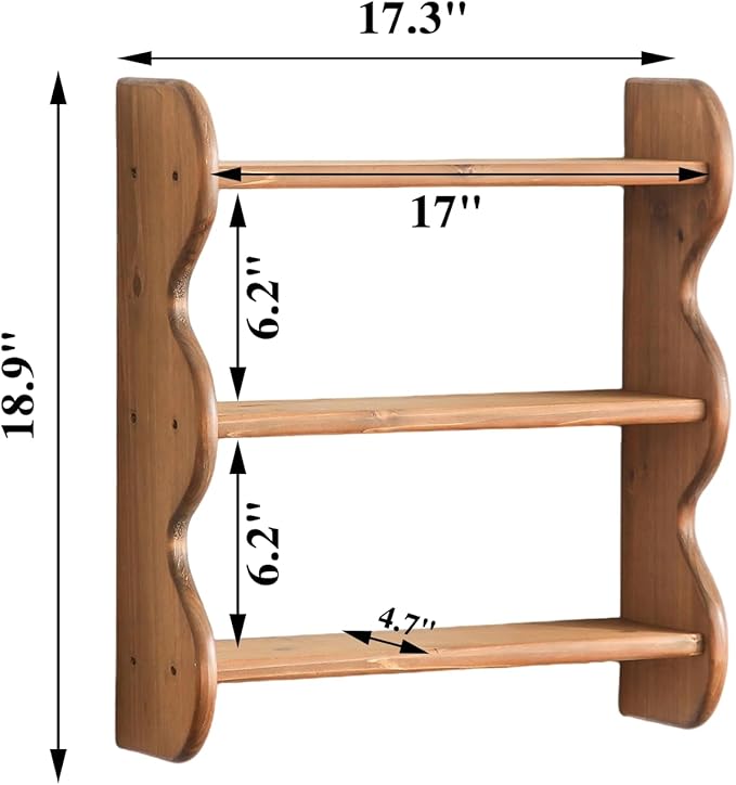 100% Solid Wood Wall Shelf 3-Tier, Rustic Floating Shelves Wall Mounted Storage Rack, Farmhouse Decor Hanging Shelf Display Shelves for Apartment, Living Room and Bedroom - Image 2