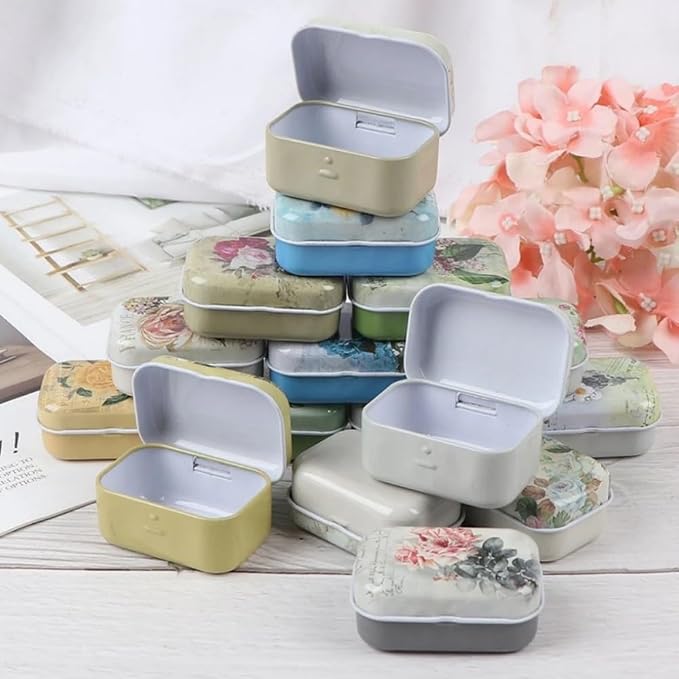 8Pcs Mini Flower Tin Trinket Jewelry Organizer Storage Box Decorative Boxes Small Metal Tins with Hinged Lids Portable Box Containers Small Storage Kit,Easter Basket Stuffers - Image 5