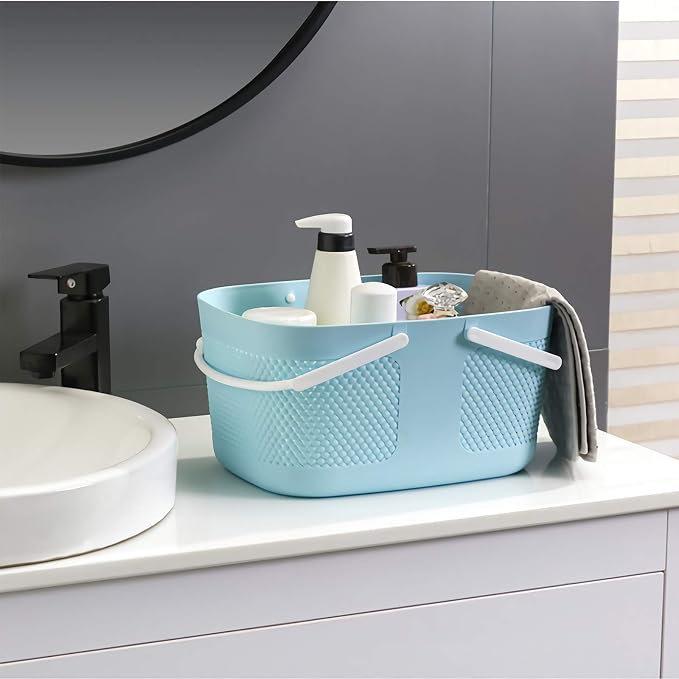 Shower Caddy Basket, Portable Large Capacity Thickened Plastic Organizer Storage Tote with Handles Drainage Toiletry Bag Bin for Bathroom, College Dorm Room Essentials, Kitchen, Camp, Gym, Blue - Image 2