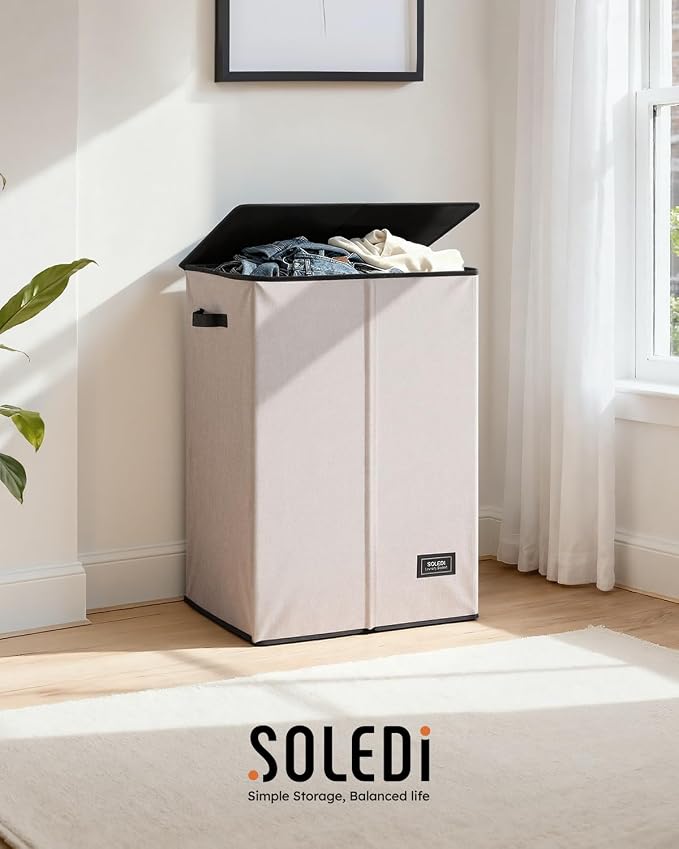 SOLEDI Laundry Hamper with Lid 130L Large & Tall Collapsible Laundry Basket, Clothes Hamper with Bag Removable Easy to Carry, Dirty Hampers for Bedroom, Bathroom, Dorm, College, Light taupe - Image 9