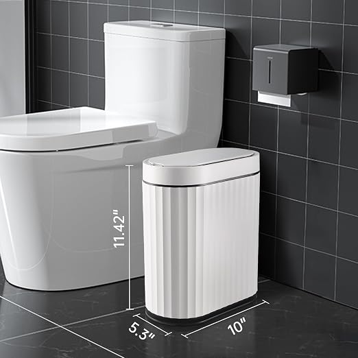 ELPHECO Bathroom Trash Can with Lid 2 Gallon Small Sensor Garbage Can, Slim Smart Trash Bin, Waterproof Automatic Wastebasket, Narrow Plastic Garbage Bin for Bathroom, Kitchen, Office, Black White - Image 2