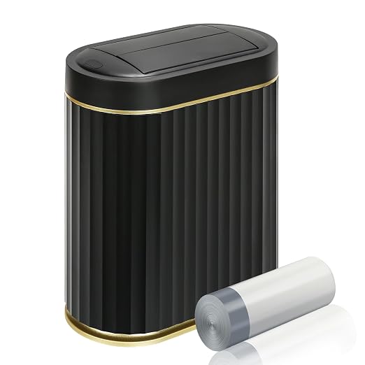 ELPHECO Bathroom Trash Can with Lid Butterfly, Motion Sensor Trash Can Bathroom Decor Automatic Garbage Can Wastebasket Bathroom Accessories, Kitchen, Living Room, Office, Black Gold by ELPHECOUSA