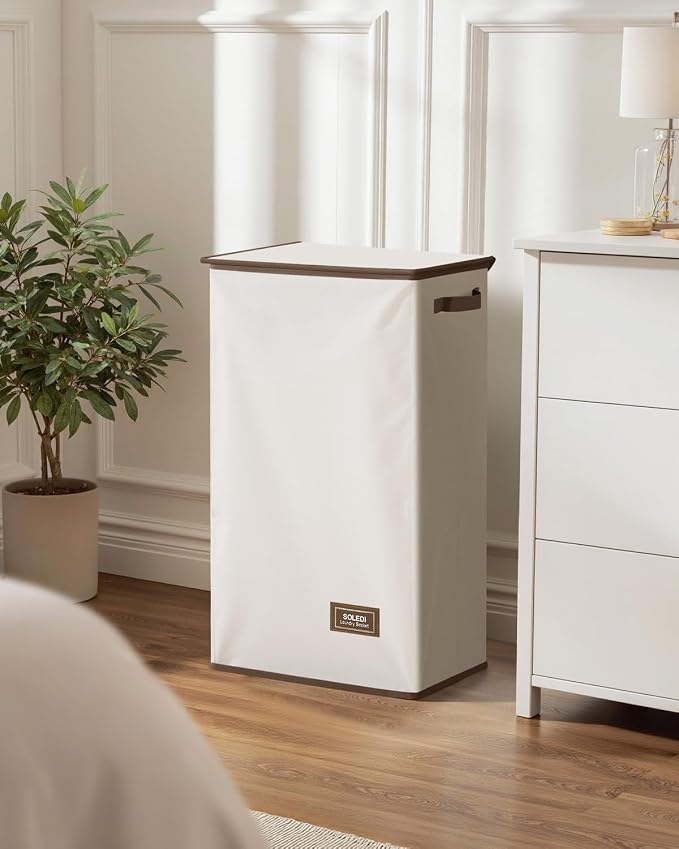 SOLEDI Clothes Hamper with Lid - 100L XL - Large Laundry Basket with Removable Bag, Collapsible Laundry Baskets, Convenient Storage - Hampers for Laundry for Bedroom, Bathroom, Closet, Dorm, Off-White - Image 6