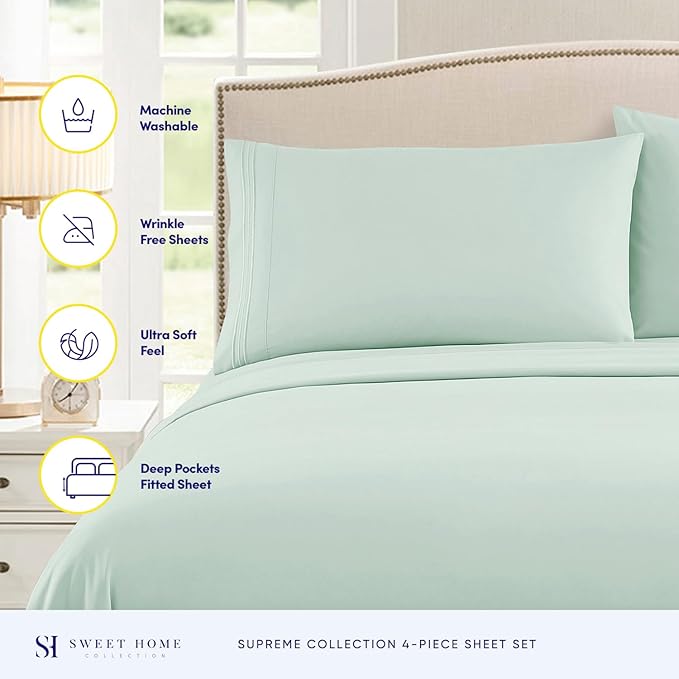 King Size Sheets - Breathable Luxury Bed Sheets with Full Elastic & Secure Corner Straps Built In - 1800 Supreme Collection Extra Soft Deep Pocket Bedding Set, Sheet Set, King, Mint