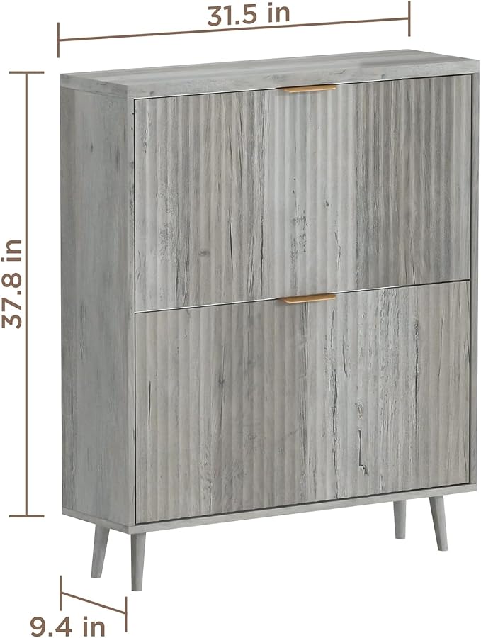 Shoe Cabinet Storage,Modern Freestanding Organizer with 2 Flip Drawers,Narrow Shoe Rack Cabinet for Entryway,Grey - Image 2