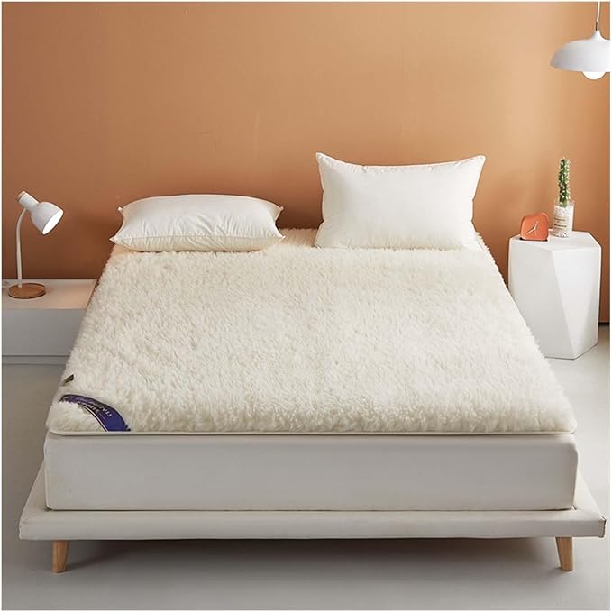 Wool Fleece Fitted Mattress Cover Pad with Straps - Breathable Lamb Folding Wool Mattress Protector Pure Wool Bed Topper Pure White Mattress(47 * 79")