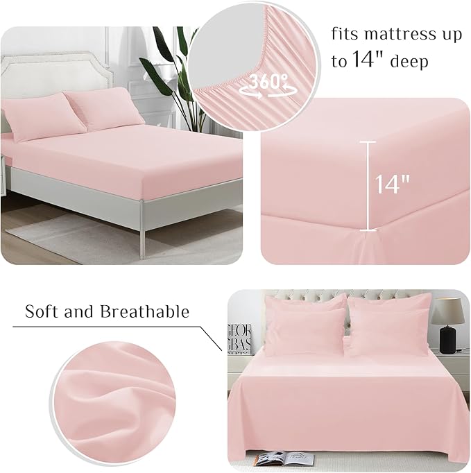 JOLLYVOGUE Twin XL Comforter Set, Ultra-Soft Bed in a Bag Twin XL Size 5 Pieces, Oeko-TEX Certified Bedding Set with Down Alternative Comforter, Sheets, Pillowcases & Shams, Blush Pink