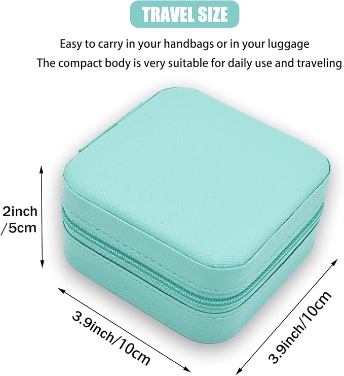 MODENGKONGJIAN Mini Jewelry Travel Case, PU Leather Travel Jewelry Organizer Box, Small Portable Portable Jewellery Storage Holder for Womens Rings Earrings Necklaces Bracelets (Blue) - Image 5