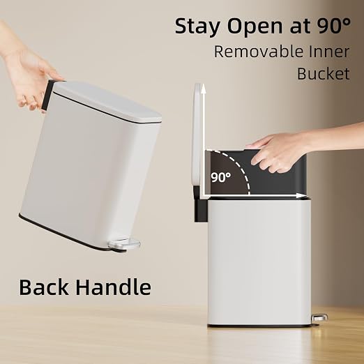 KSSKSS Small Bathroom Trash Can with Lid Soft Close, Step Pedal, 6L / 1.6 Gal Stainless Steel Garbage Bin with Removable Inner Bucket, Slim Wastebasket for Narrow Spaces (White) - Image 5