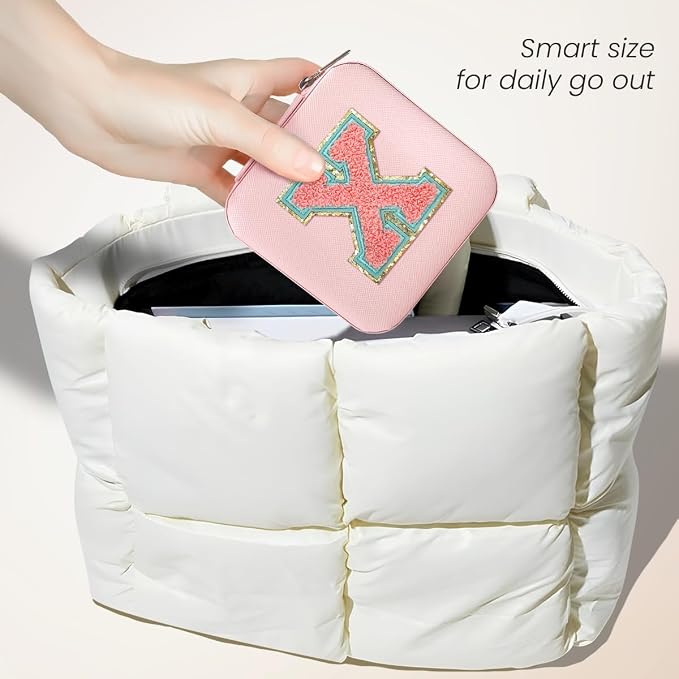 SANDJEST Personalized Jewelry Box, Pink Travel Jewelry Box with Initial X, Small Monogrammed Jewelry Case Organizer for Girls Women Teen Kids, Mini Travel Essentials Gifts for Birthday Christmas - Image 5