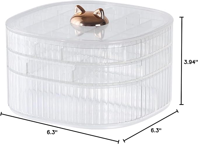 HALAFE Jewelry Box, 3-Layer Acrylic Jewelry Organizer with Cat Shape Handle, Clear Jewelry Boxes for Women Girls, Make up Organizer, Jewelry Storage Holder (Clear, Cat) - Image 9