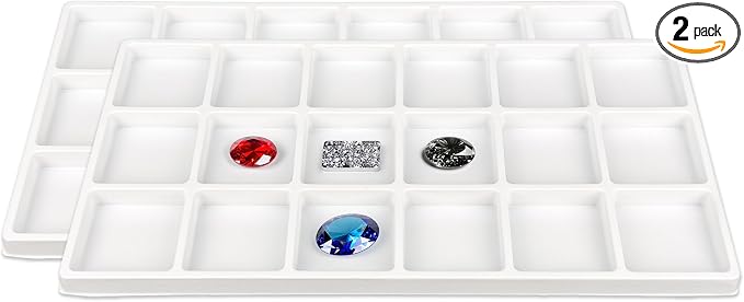 TheDisplayGuys For Your Modern Living 2-Pack 18-Compartments Flocked Velvet Jewelry Display Inserts - Tray/Case Liners - Ring Earrings Storage, (White) by The Display Guys by TheDisplayGuysForYourModernLiving