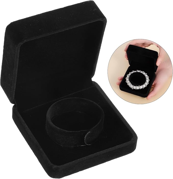 2 Pcs Velvet Bracelet Boxes for Jewelry Gift Black Bangle Boxes Classic Jewelry Box Storage Case 3.5 x 3.5 x 1.6 Inch Bangle Holder Display Case for Women Small Bracelet Necklace Storage Organizer Box - Image 7