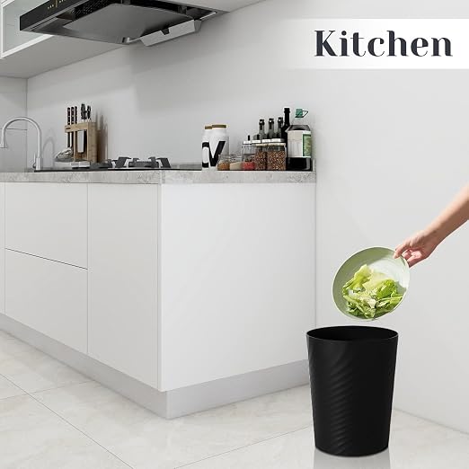 UUJOLY Bathroom Small Trash Can with Trash Bag Plastic Garbage Can Round Waste Basket for Bathrooms, Laundry Room, Kitchens, Offices, Kids Rooms, Dorms, 1.8 Gallons, 3 Pack (Black) - Image 6