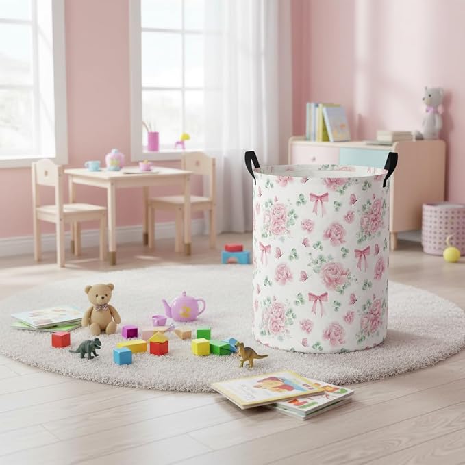 Baby Laundry Hamper kids laundry Basket Waterproof Laundry Bag for Bedroom Toy Clothes Organizer Room Décor(Bowknot Flower) - Image 3