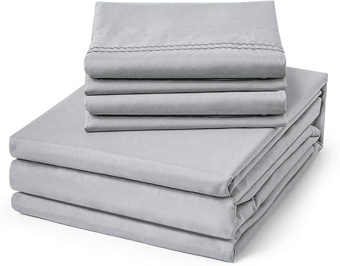ClevaHome King Size Sheet Set - 6 Piece Soft Breathable Luxury Bed Sheet Set - Shrinkage & Fade Resistant Embroidered Bedding Sheet with 14-inch Deep Pocket, 2 Extra Pillowcases (King, Misty Grey)