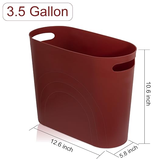 rejomiik Small Trash Can, 3.5 Gallon Slim Garbage Can Plastic Waste Basket with Handles Container Bin for Narrow Spaces Bathroom, Bedroom, Kitchen, Office at Home, Red - Image 6