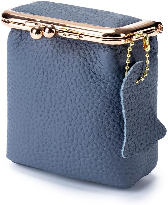 Genuine Leather Mini Jewelry Box & Vintage Wallet for Women - Compact Travel Coin Purse, Lipstick Storage Organizer, Retro Leather Clutch Case (Blue) by Unknown
