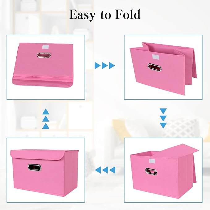 STOREONE Fabric Storage Cube Bins Foldable Organizer Container Collapsible Basket with Lids and Metal Handles, for Home, Bedroom, Closet 8 Pcs (Pink) - Image 6