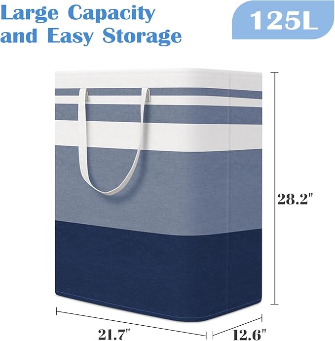 BlissTotes 3-Pack Laundry Basket, Freestanding＆Waterproof Laundry Hamper, Collapsible Tall Clothes Hamper with Easy Carry Handles for Clothes, Towels in the Family and Dorm,Gradient Blue,125L - Image 2