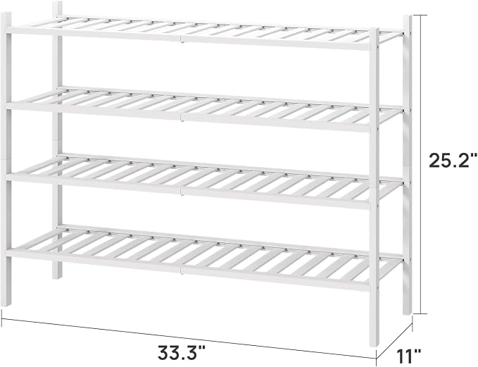 viewcare White 4-Tier Long Shoe Rack, Bamboo Wood, 33-Inch - Image 3