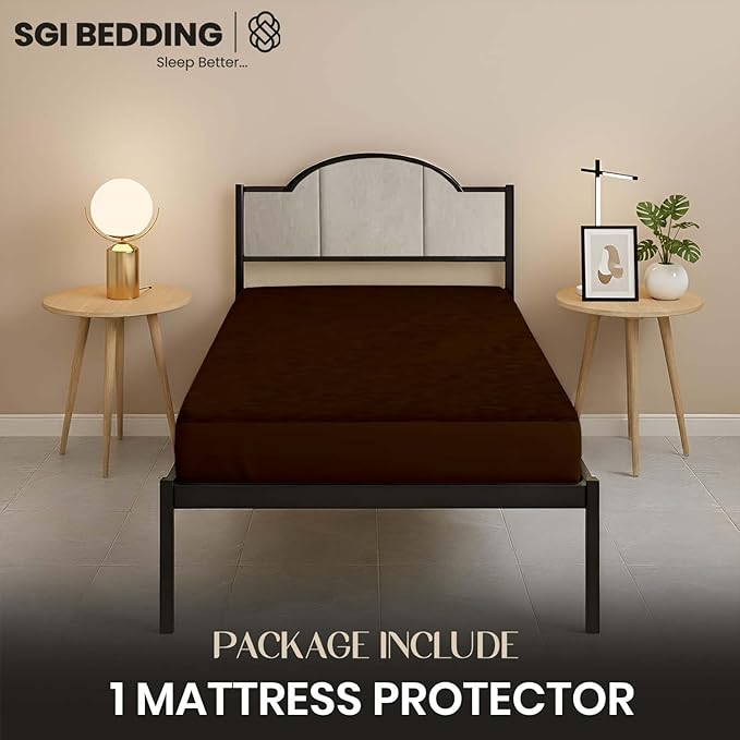 SGI Bedding Waterproof RV Bunk Cot Bed Mattress Protector 24"x72" for Narrow Twin Camping Bed Mattress Pad Cover, Truck Sleeper & RV Beds - Soft, Noiseless, Breathable, 15" Deep Pocket - Chocolate