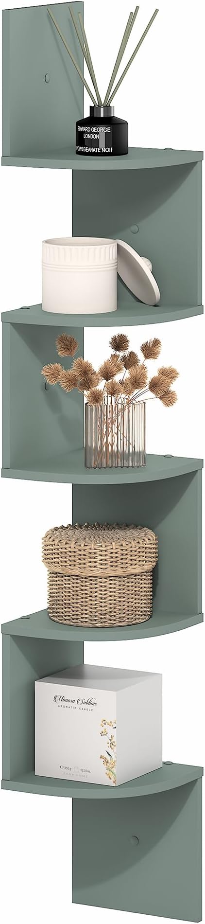 Furinno Rossi Floating Book Shelves for Wall, 5-Tier Zigzag Corner Shelf Wall Mounted, Radial Corner Floating Shelf, for Living Room, Bedroom, Bathroom, Home Office, Sage Green by Furinno-FitsYourSpaceFitsYourBudget
