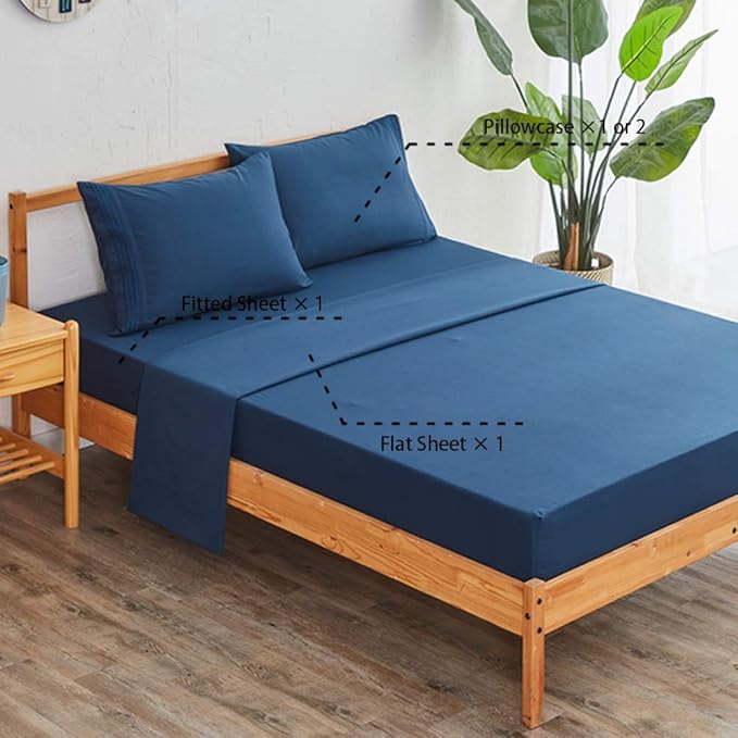 SONORO KATE Bed Sheet Set Super Soft Microfiber 1800 Thread Count Luxury Egyptian Sheets 16-Inch Deep Pocket Wrinkle and Hypoallergenic-4 Piece(Full, Navy Blue)