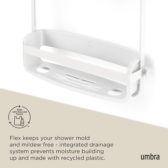 Umbra Flex Hanging Shower Caddy with 2 Shelves, Bathtub Shelf and Bathroom Organizer, White - Image 6