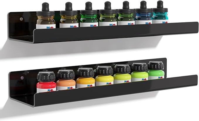upsimples Acrylic Shelves for Wall Decor, 15" Display Shelf Perfume Organizer for Bathroom, Bedroom, Living Room, Floating Bookshelves for Kids, Black, 2 Pack by upsimples