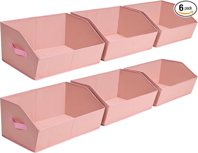 Homsorout Closet Baskets for Shelves Trapezoid - Decorative Storage Baskets with Handle, Closet Bins for Organization, Shelf Storage Bins for Clothes, Books, Home, Office, 6 Pack, Pink by Homsorout