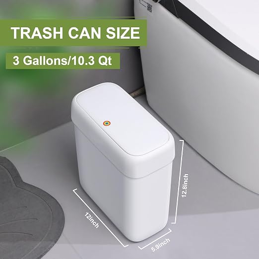 funest Trash Can with Lid, 3 Gallons/10.3 Qt Garbage Can with Press Top, Small Trash Can Dog Proof, Plastic Trash Bin, Waste Basket for Rv Bathroom Kitchen Bedroom Office White - Image 2