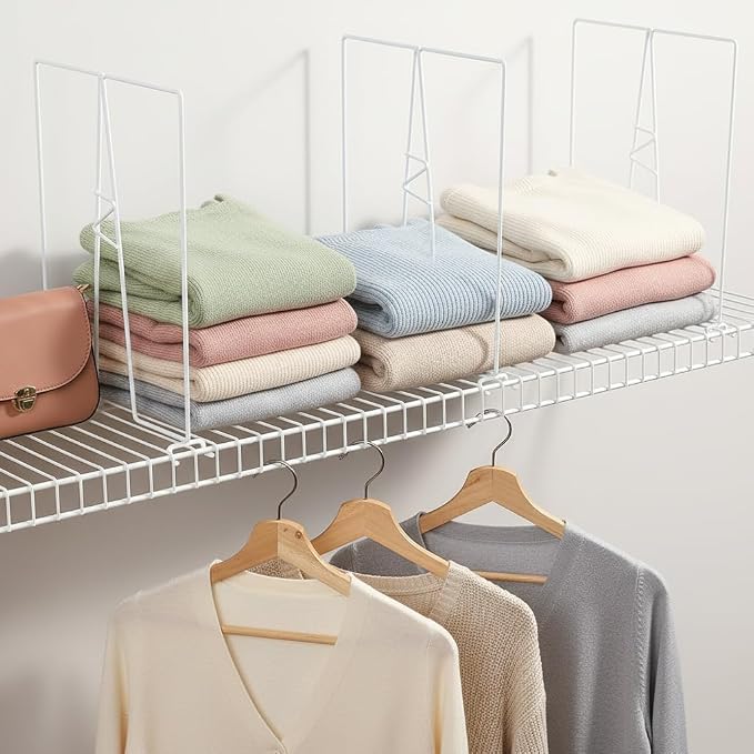 Wire Shelf Dividers - White Closet Organization & Storage Organizer - No Tool Shelf Divider for Wire Shelves - Metal Shelf Accessories – for 12“ Deep Wire Shelves – Tall 16” Height – 4 Pack - Image 4