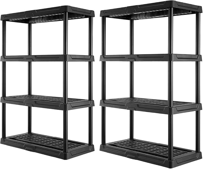 CENTREX CX 4-Tier Heavy Duty Plastic Storage Shelves that Support up to 150lbs/shelf, Organization and Storage, Weather-Resistant Design, Easy Assembly, 2 Pack, Black (53”H x 36”W x 18”D) by Unknown