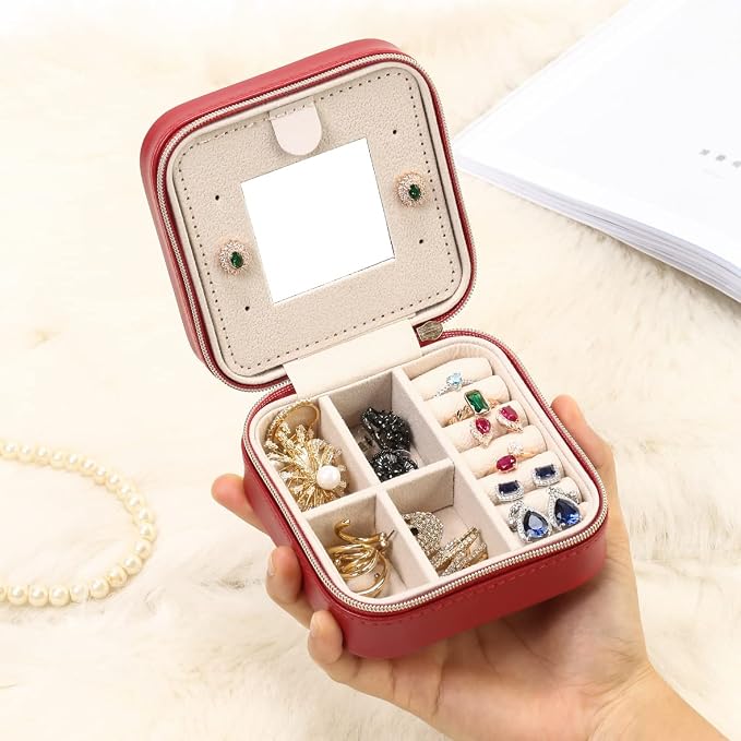 TRODANCE Jewelry Case with Mirror, Small Travel Jewelry Organizer, Portable Jewelry Box Mini Organizer Display Storage Box For Rings Earrings Necklaces (4Color - 4packs) - Image 3