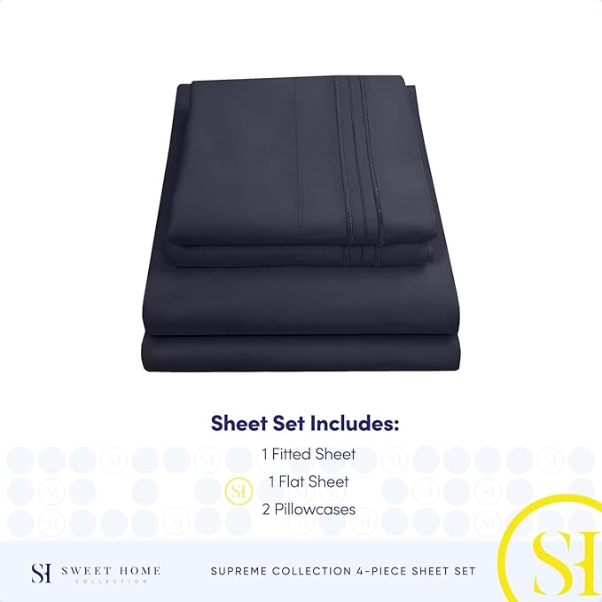 King Size Sheets - Breathable Luxury Bed Sheets with Full Elastic & Secure Corner Straps Built In - 1800 Supreme Collection Extra Soft Deep Pocket Bedding, Sheet Set, EXTRA DEEP pocket - King, Navy