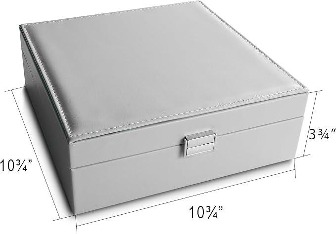 Frebeauty Earring Organizer Classic Jewelry Box 50 Slots Double Layer Jewelry Storage Case with 6 Necklace Hook and Bracelet Pocket(Grey) - Image 4