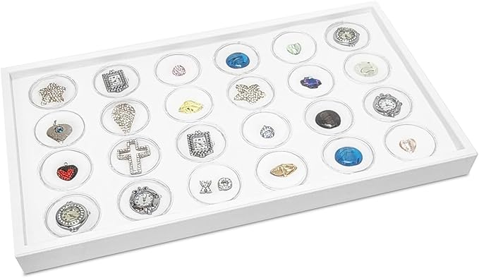 Ikee Design 24 Gem Showcase Stackable Jewelry Display Tray for Collectibles, Rock Storage Box Gemstones Bead Storage Jars, White Foam, White Tray, 14 7/8W x 8 3/8D x 1H in by IkeeDesign