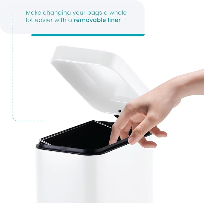Home Zone Living 1.3 Gallon Small Bathroom Trash Can with Lid and Step Pedal, Stainless Steel Wastebasket with Slim Design for Home and Office, Matte White, 5 Liters - Image 5