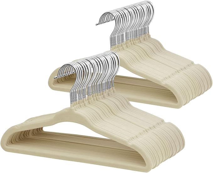 ManGotree 11" Baby Velvet Hangers, Non-Slip Infant Coat Hangers, Ultra-Thin Toddler Felt Hanger with 360° Swivel Hook, Space Saving Children's Hanger for Kids Clothes, 48 Pack (Beige) by ManGotree