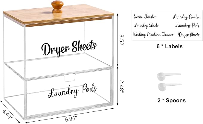 Acrylic Laundry Pods Contianer and Dryer Sheet Holder Set with Bamboo Lid, Dishwasher Pods Container, Laundry Pods Holder, Laundry Soap Organizer, Laundry Room Organization and Storage - Image 2