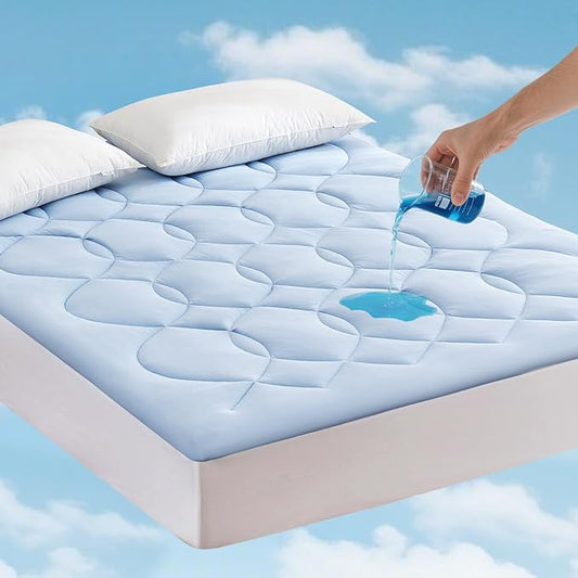 Queen Size Cooling Mattress Pad Waterproof Mattress Topper for Hot Sleepers - Soft Breathable Mattress Cover with 8"-21" Deep Pocket (60×80",Blue)