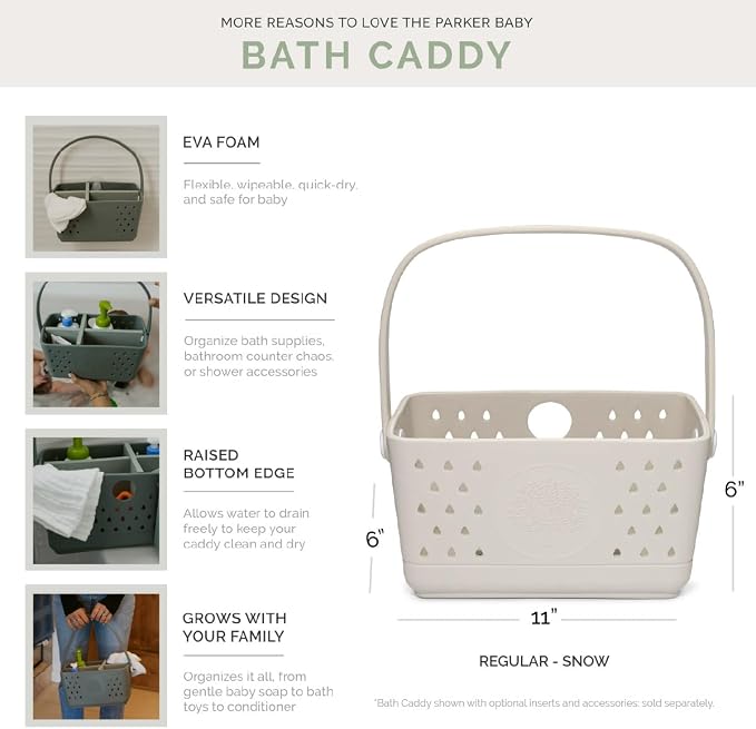 Parker Baby Bath Caddy | BPA Free & Food Grade Shower Caddy Organizer for Toys & Supplies | Quick-Dry, Sturdy & Perfect Size Shower Basket w/Handle in Neutral Colors - Image 5