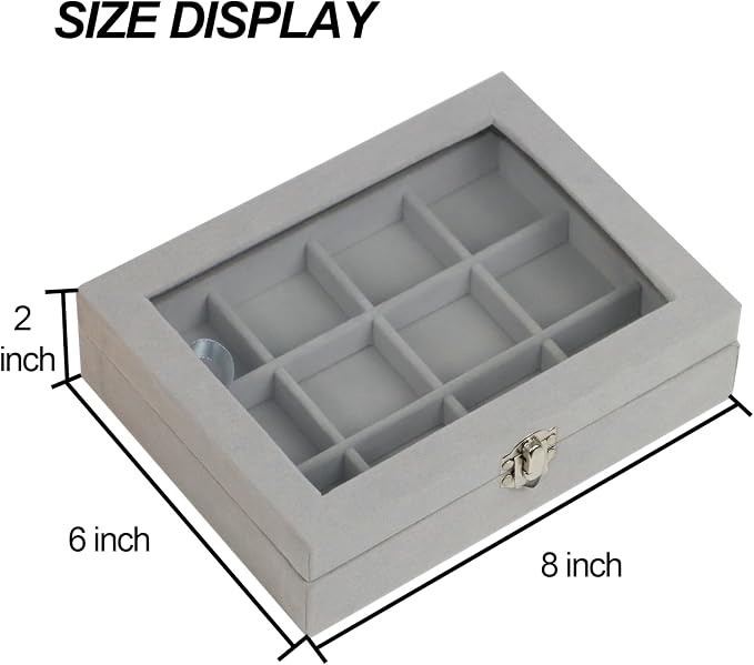 Fordonral Velvet Jewelry Organizer Box, Jewelry Drawer Organizers Trays, Earring Ring Necklace Holder Display Case (Gray, 12 Grid Box) - Image 4